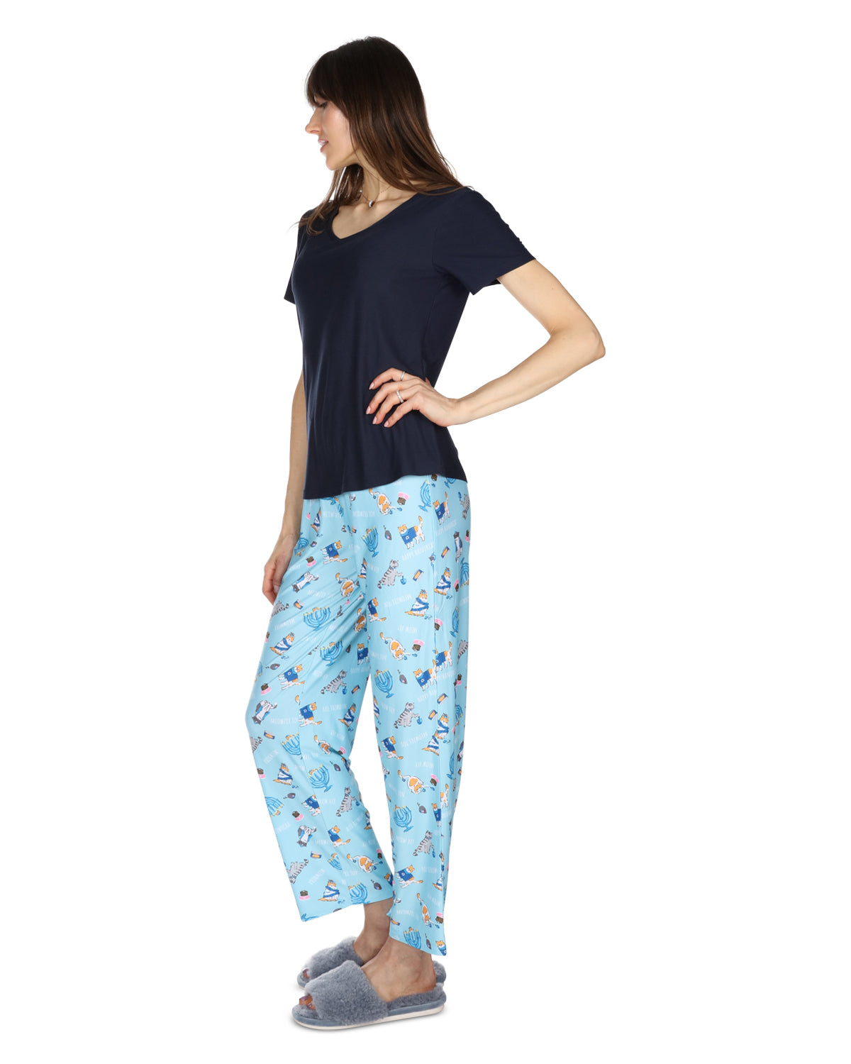 Women's Hanukcat Two-Piece PJ Set in a Bag : Color: Blue Frost
