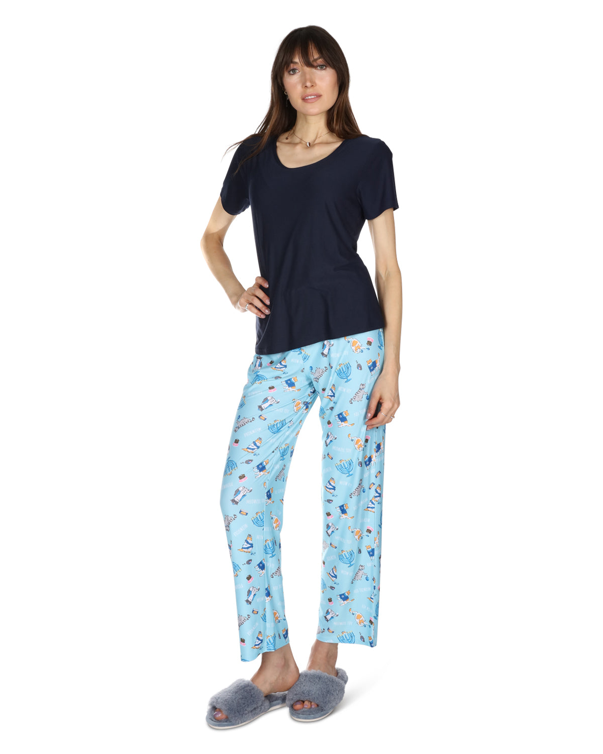 Women's Hanukcat Two-Piece PJ Set in a Bag : Color: Blue Frost