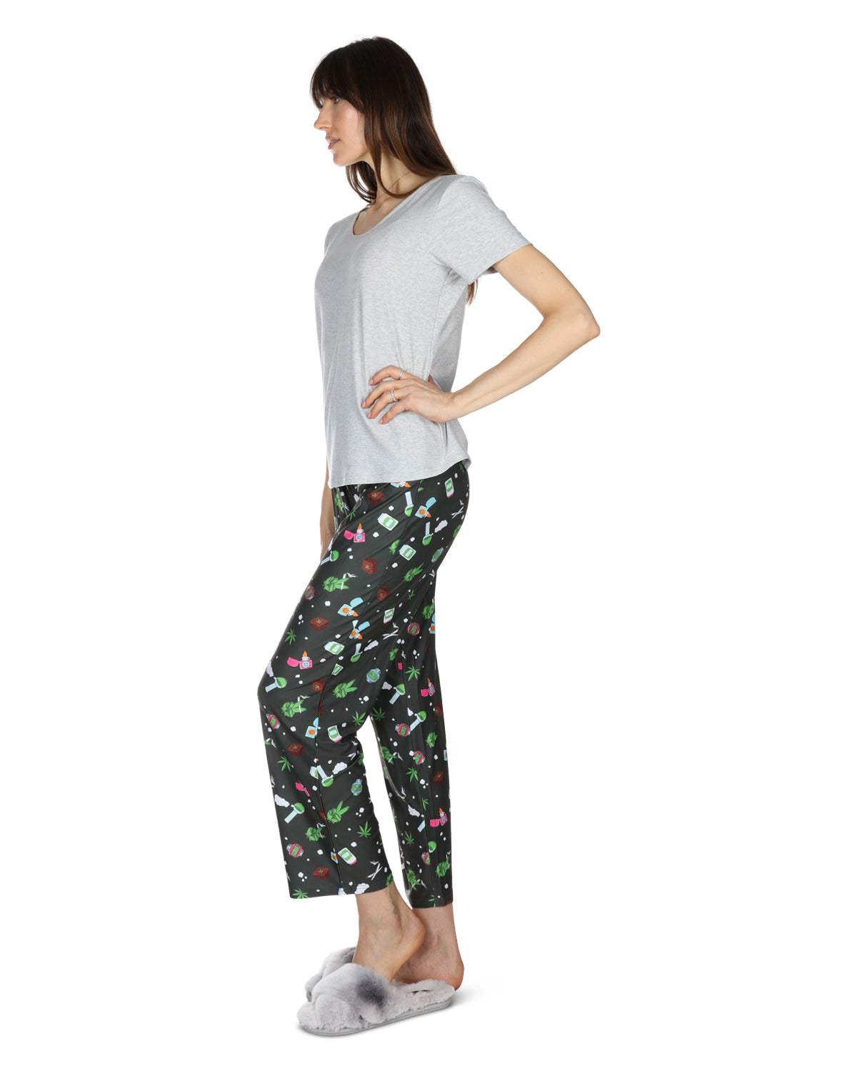 Women's Weed Two Piece PJ Set in a Bag : Color: Black