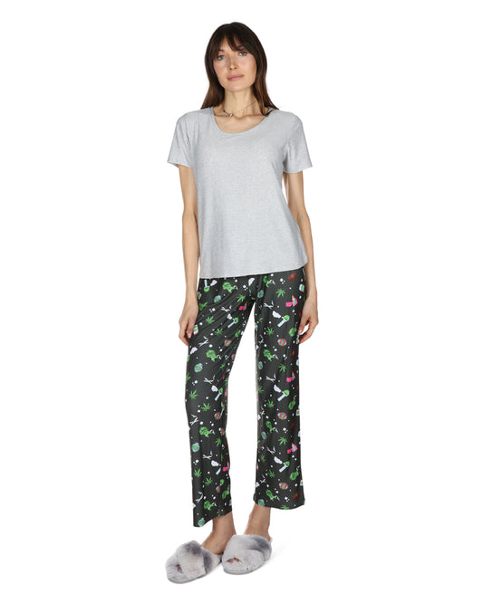 Women's Weed Two Piece PJ Set in a Bag : Color: Black