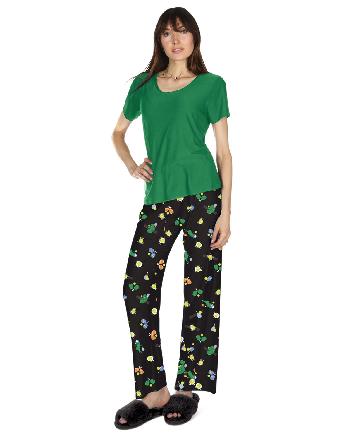 Women's Pickleball Princess Two Piece PJ Set In A Bag : Color: Forest Green