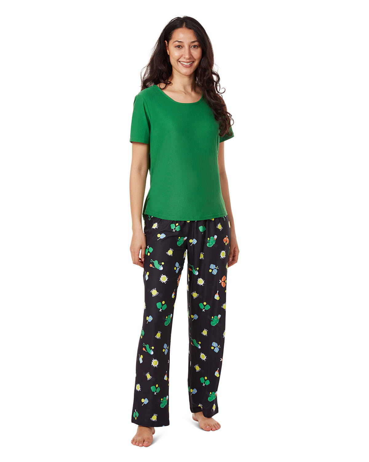 Women's Pickleball Princess Two Piece PJ Set In A Bag : Color: Forest Green