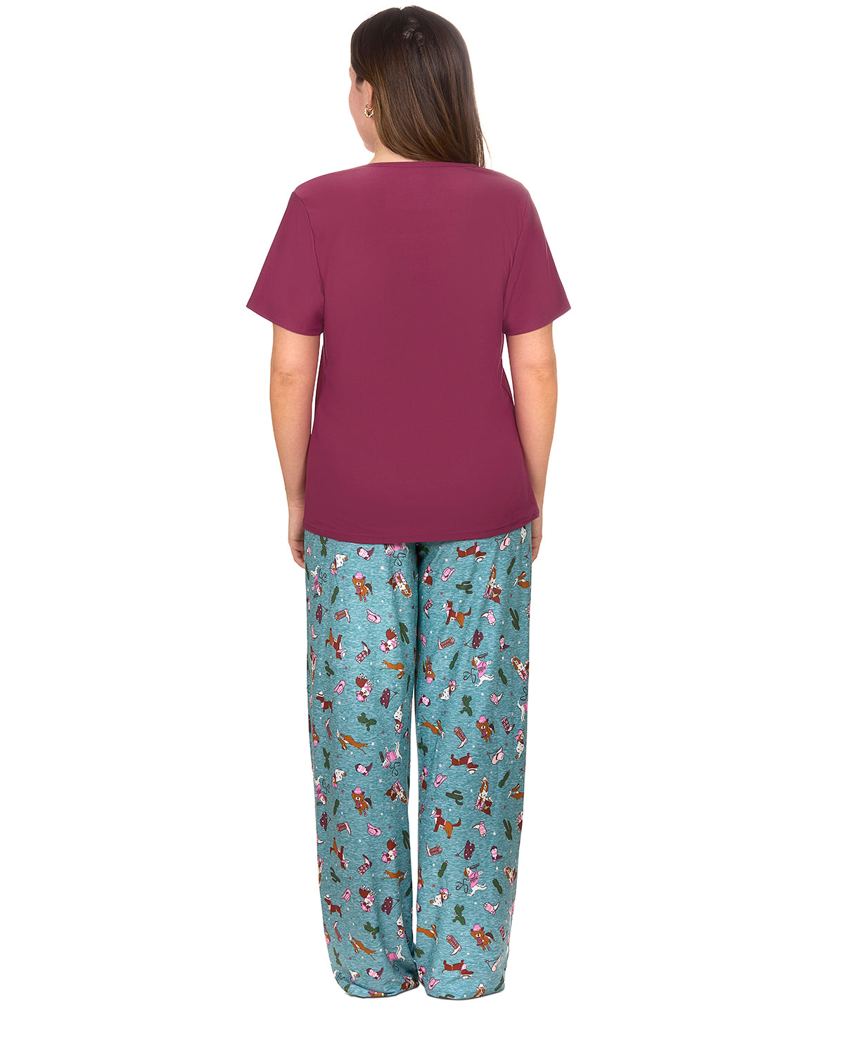 Women's Rodeo Dogs Two Piece Pj Set In A Bag : Color: Dusty Teal
