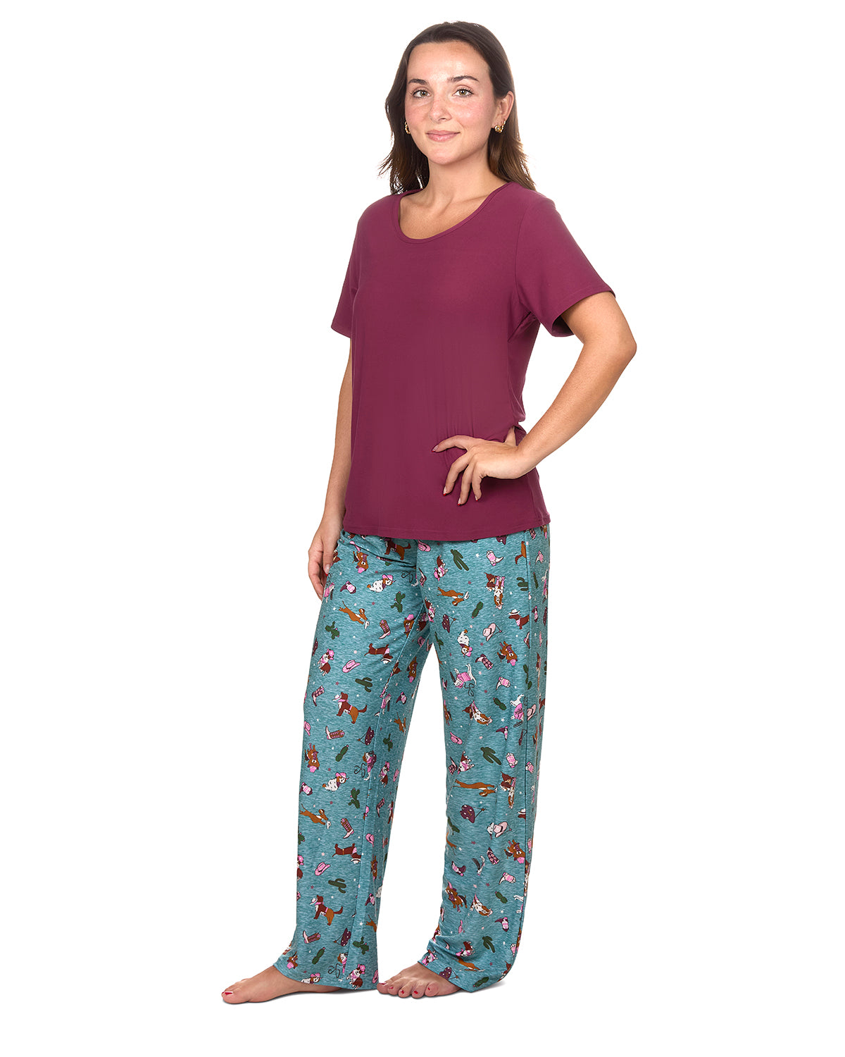 Women's Rodeo Dogs Two Piece Pj Set In A Bag : Color: Dusty Teal