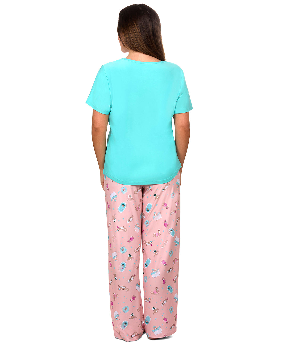 Women's Spa Kitty Two Piece PJ Set In A Bag : Color: Peachy