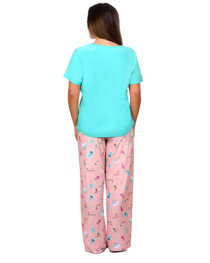 Women's Spa Kitty Two Piece PJ Set In A Bag : Color: Peachy