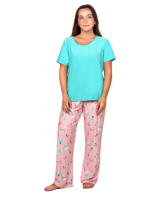 Women's Spa Kitty Two Piece PJ Set In A Bag : Color: Peachy