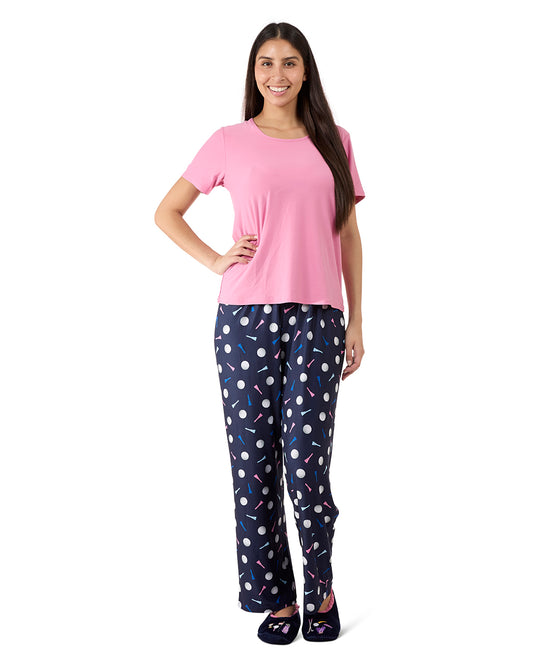 Women's Tee-Time 2 Piece PJ Set In A Bag : Color: Navy