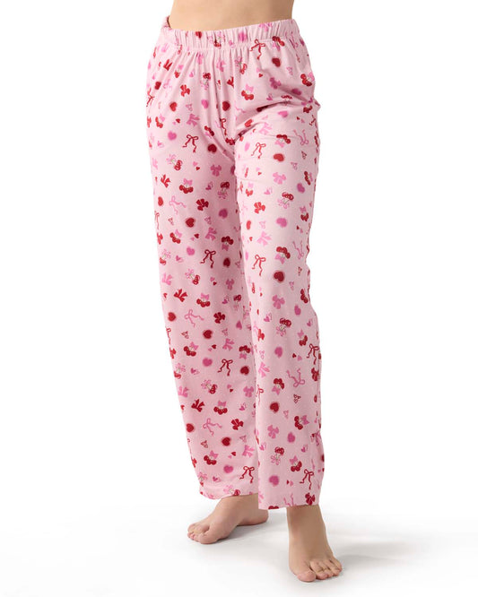 Women's "Cherry & Bows" Pull-On PJ Pant In Bag
