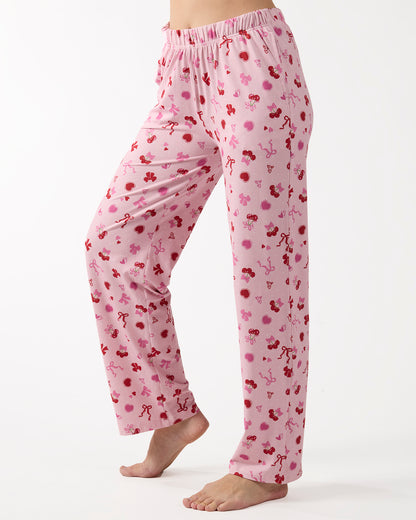 Women's "Cherry & Bows" Pull-On PJ Pant In Bag