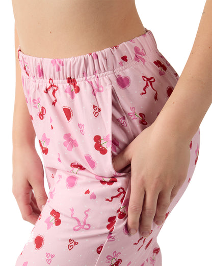Women's "Cherry & Bows" Pull-On PJ Pant In Bag