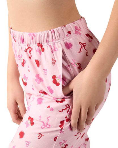Women's "Cherry & Bows" Pull-On PJ Pant In Bag