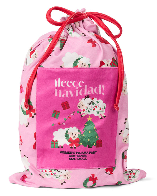 Women's "Fleece Navidad" Giftable Novelty Christmas Pajama Pant In Bag