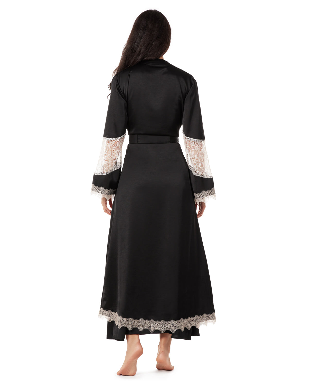 Women's Lace Trimmed Robe : Color: Black