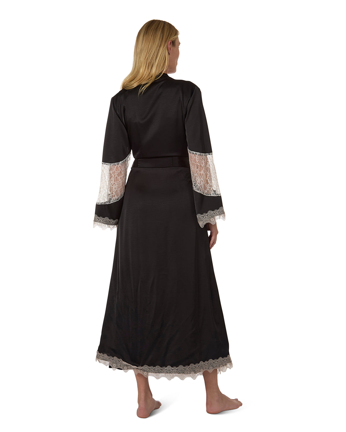 Women's Lace Trimmed Robe : Color: Black