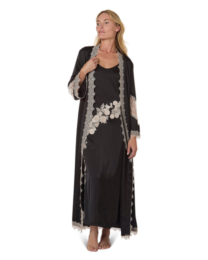 Women's Lace Trimmed Robe : Color: Black