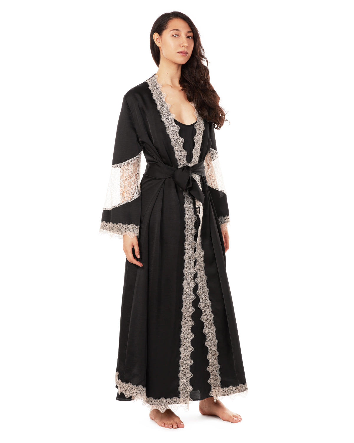 Women's Lace Trimmed Robe : Color: Black