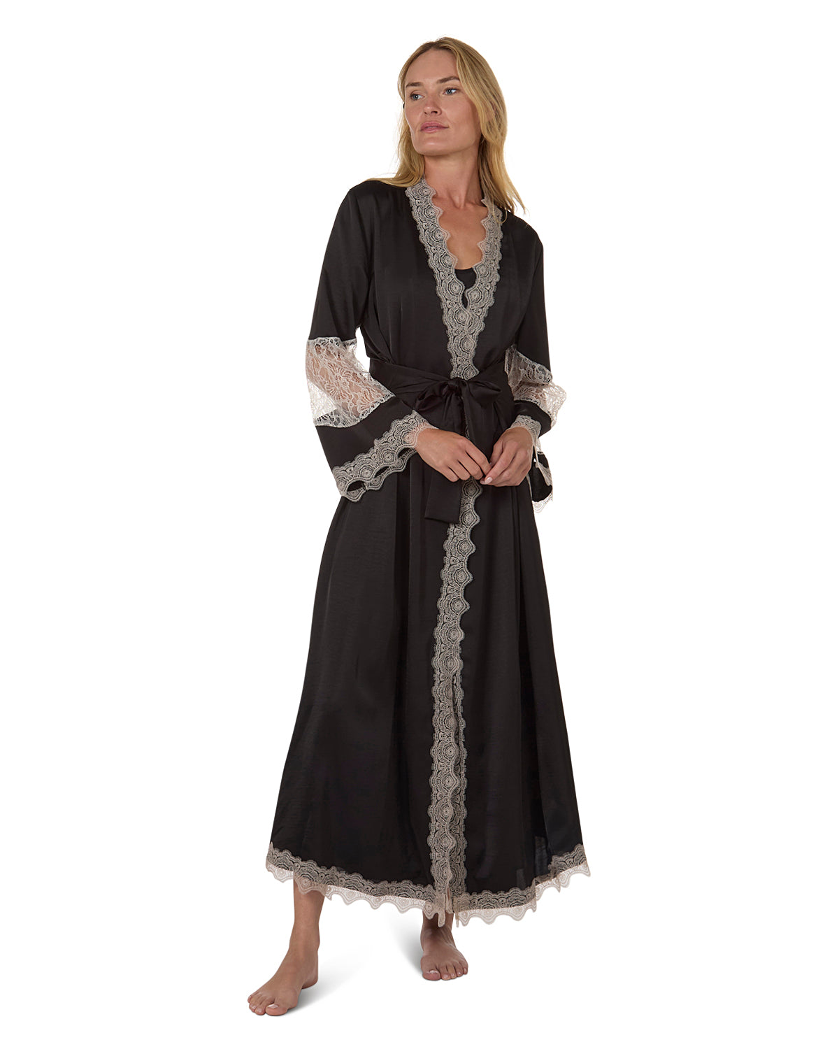 Women's Lace Trimmed Robe : Color: Black