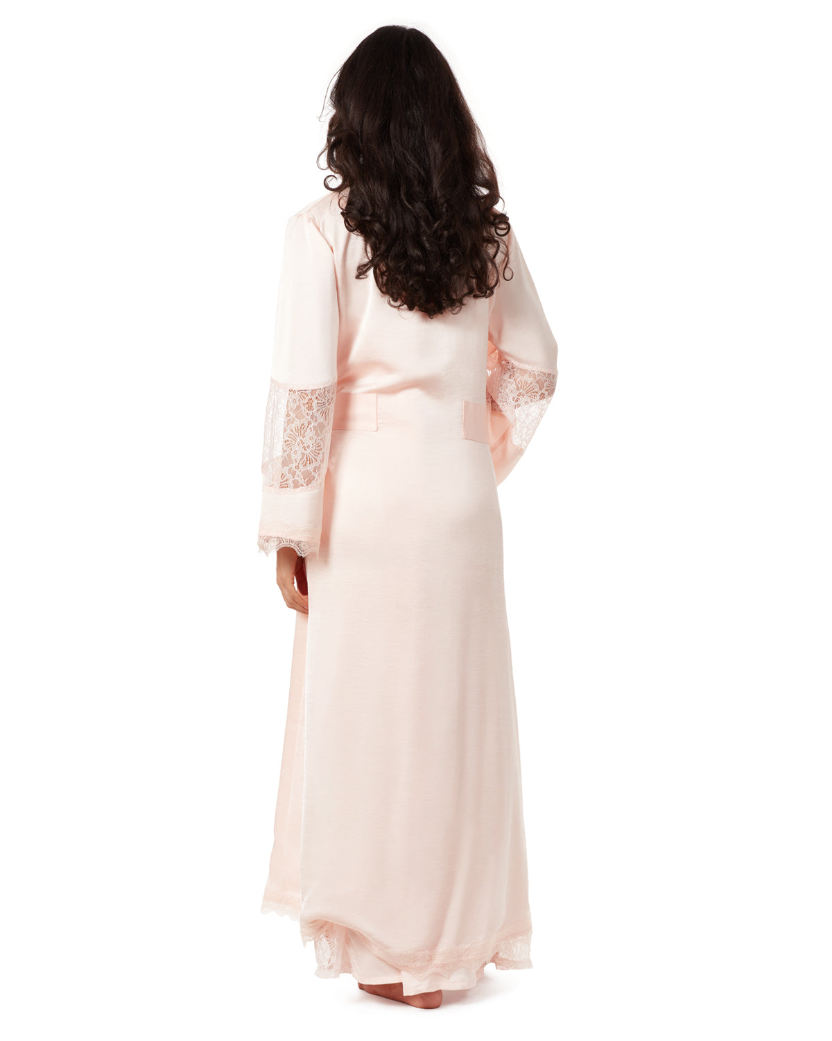 Women's Lace Trimmed Robe : Color: Pale Blush