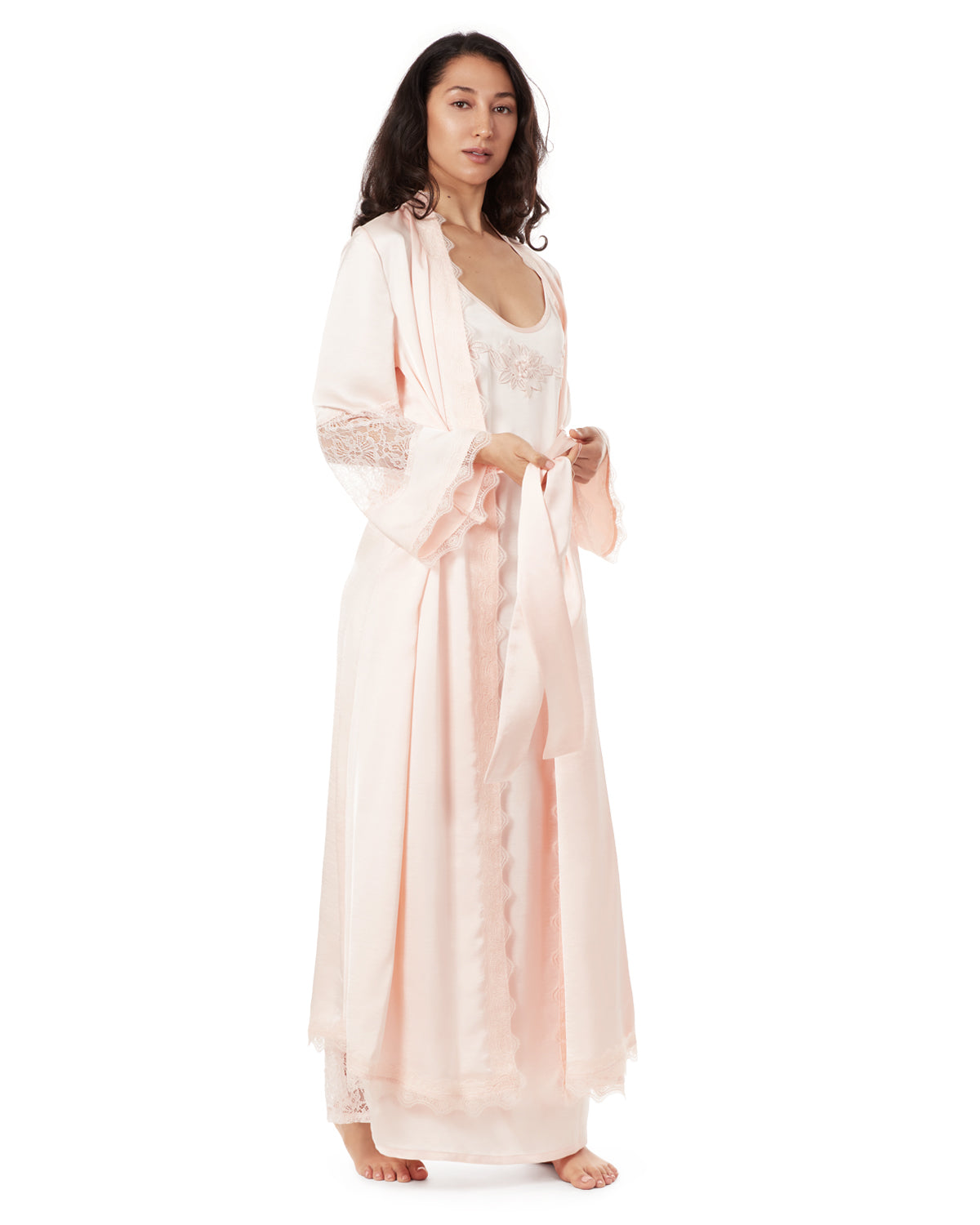 Women's Lace Trimmed Robe : Color: Pale Blush