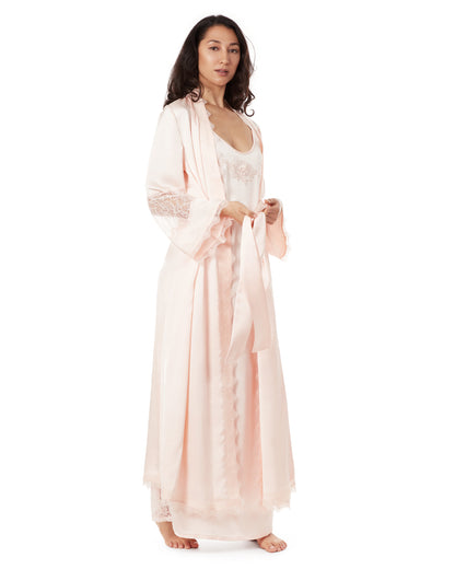 Women's Lace Trimmed Robe : Color: Pale Blush