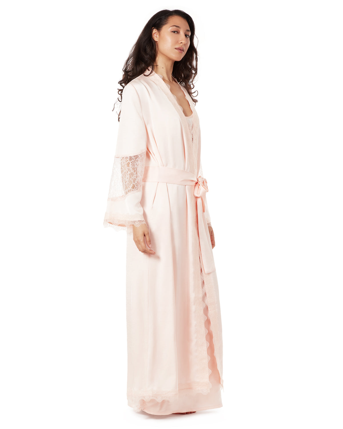 Women's Lace Trimmed Robe : Color: Pale Blush