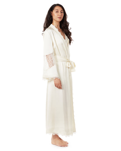Women's Lace Trimmed Robe : Color: Pearl