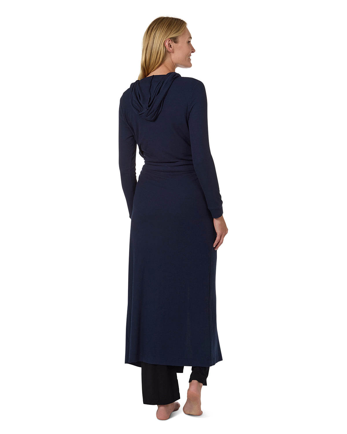 Women's Long Ribbed Morning Robe : Color: Navy