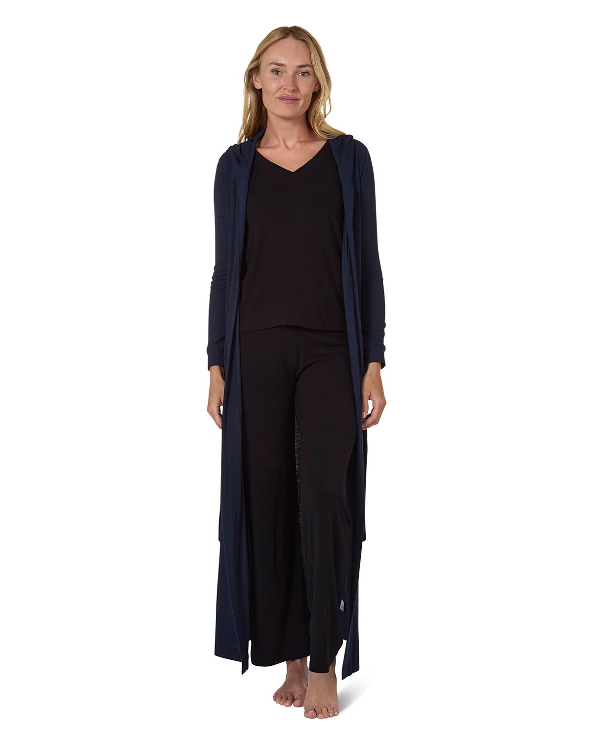 Women's Long Ribbed Morning Robe : Color: Navy