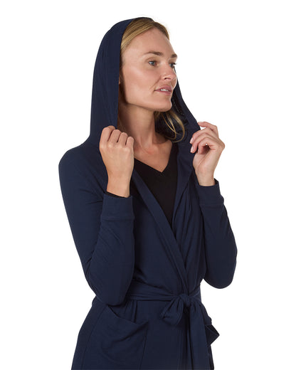 Women's Long Ribbed Morning Robe : Color: Navy