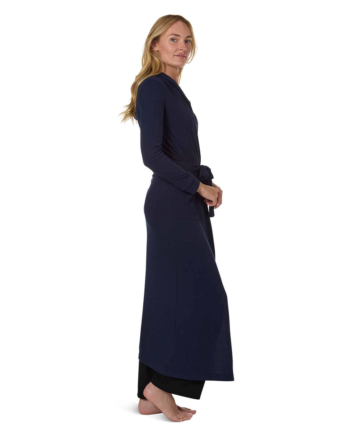 Women's Long Ribbed Morning Robe : Color: Navy