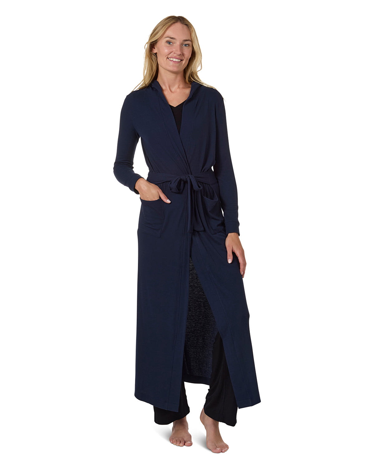 Women's Long Ribbed Morning Robe : Color: Navy