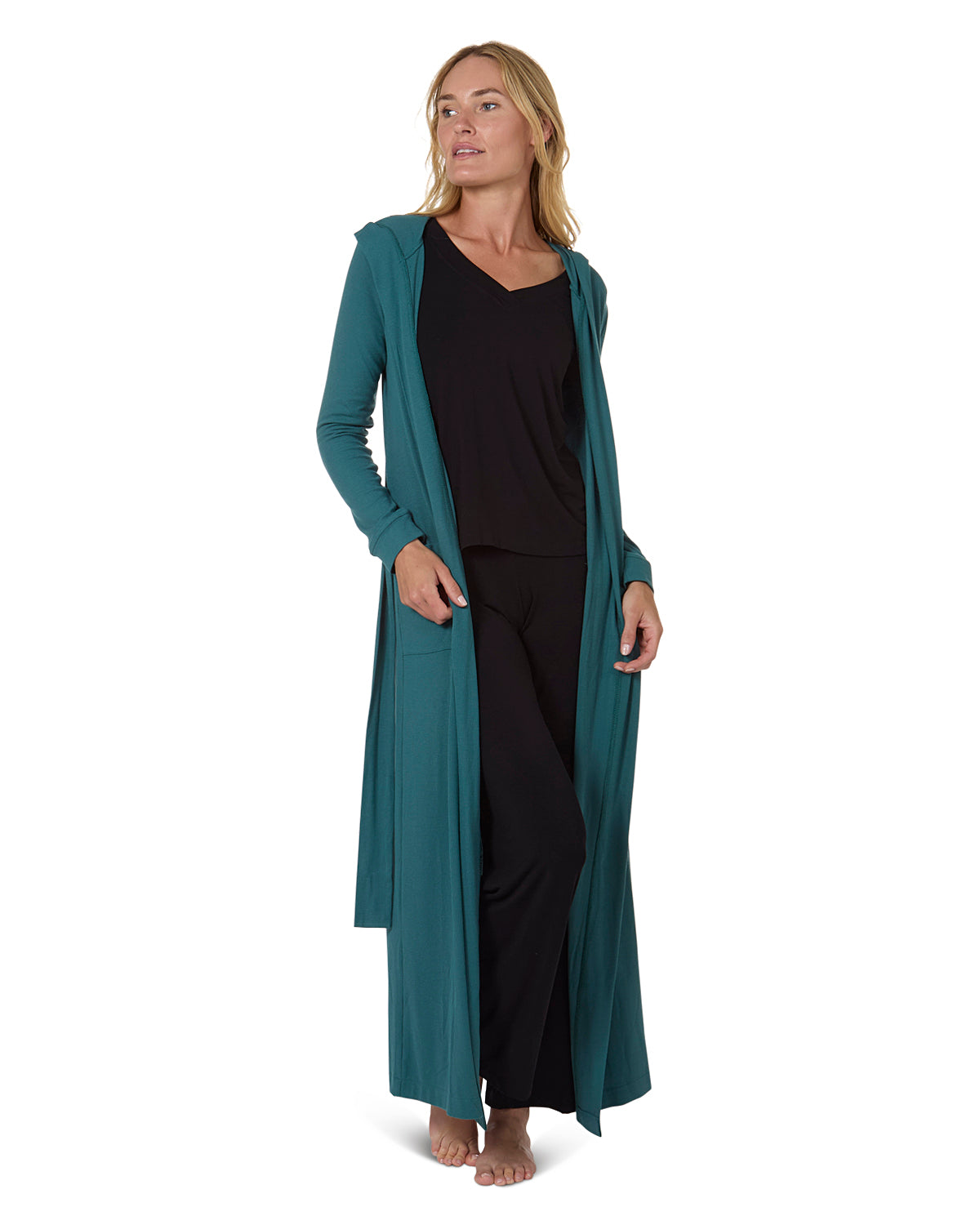 Women's Long Ribbed Morning Robe : Color: Navy