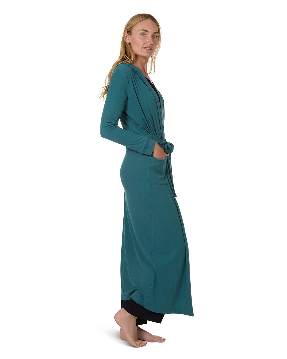 Women's Long Ribbed Morning Robe : Color: Navy