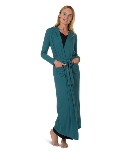 Women's Long Ribbed Morning Robe : Color: Teal