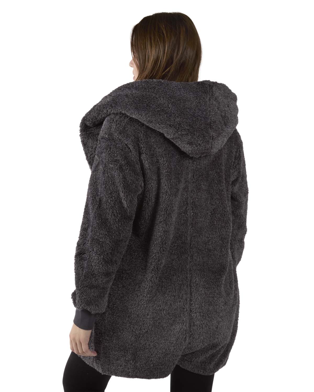 Women's Marled Plush Hooded Lounge Sweater with Shawl Collar
