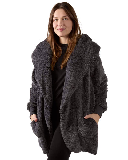 Women's Marled Plush Hooded Lounge Sweater with Shawl Collar