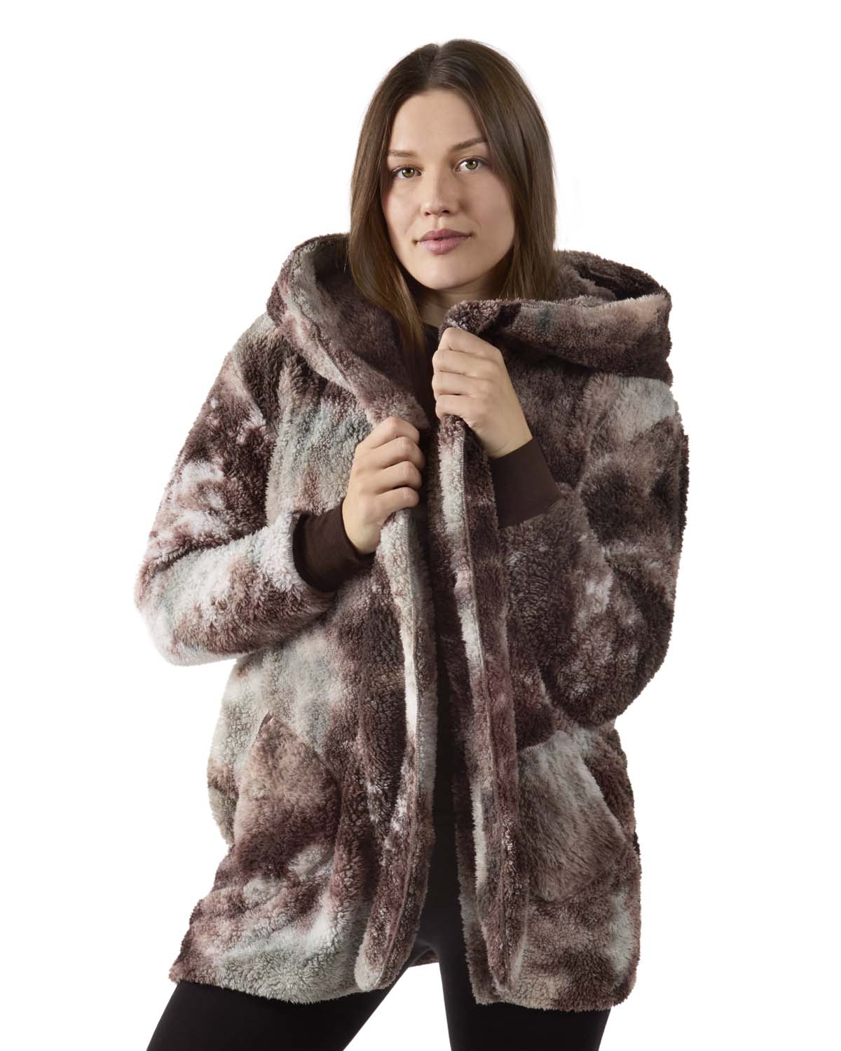 Women's Tie Dye Plush Hooded Cardigan Sweater