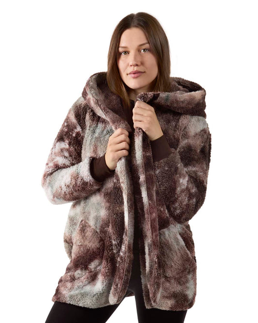 Women's Tie Dye Plush Hooded Cardigan Sweater
