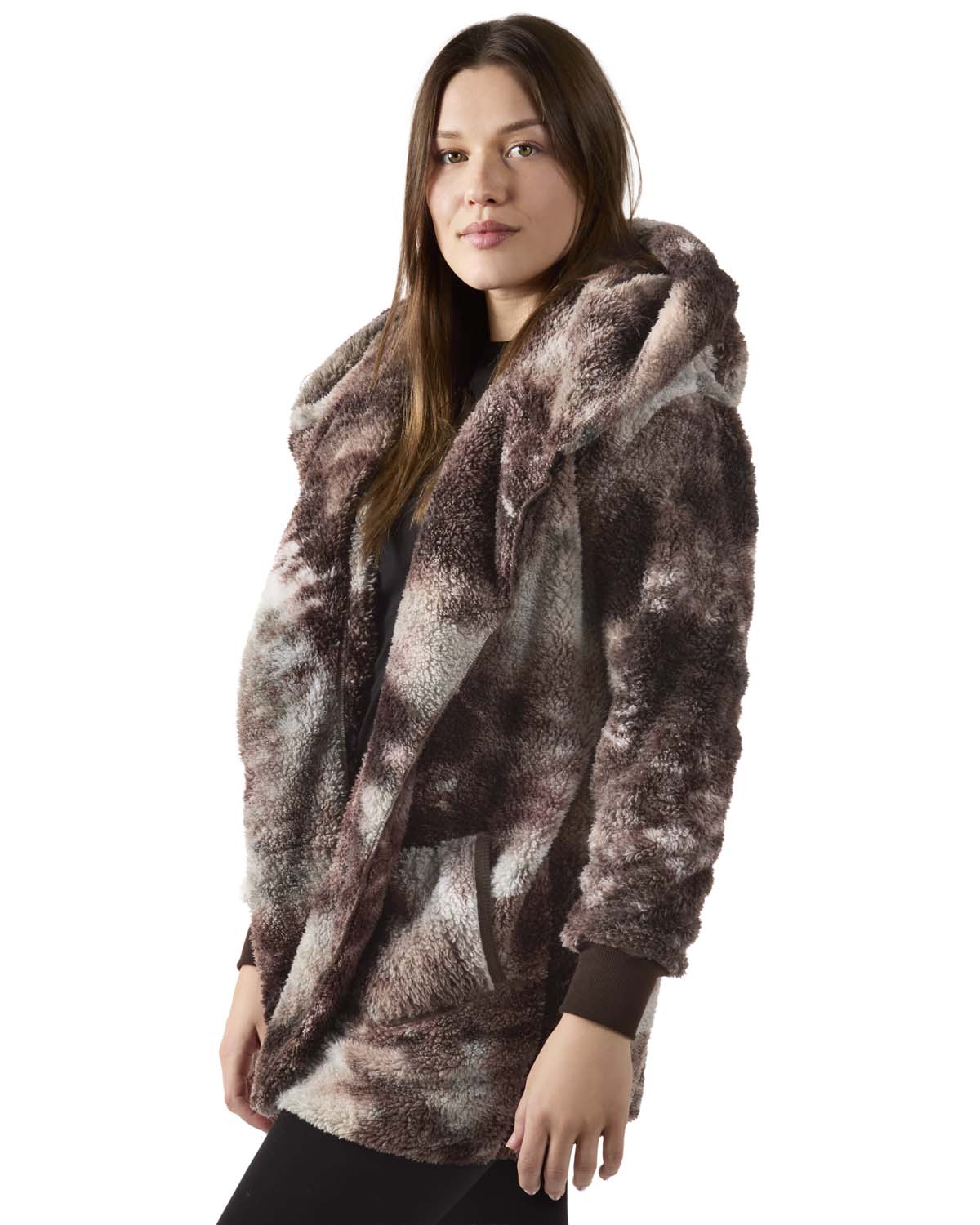 Women's Tie Dye Plush Hooded Cardigan Sweater