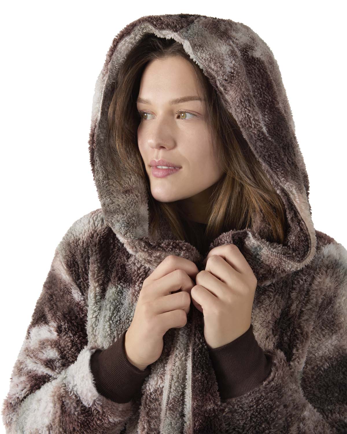 Women's Tie Dye Plush Hooded Cardigan Sweater