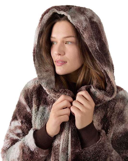 Women's Tie Dye Plush Hooded Cardigan Sweater