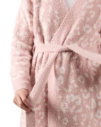 Women's Leopard Print Cozy Knit Short Long-Sleeve Robe