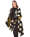 Women's Plush Daisy-Themed Ruana Wearable Throw with Kimono Sleeves