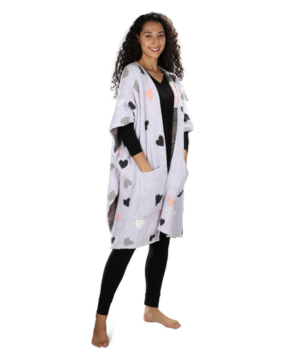 Women's Hearts Cozy Knit Wearable Throw Robe : Color: Lavender