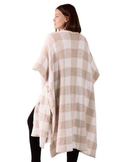 Women's Plush Plaid Ruana Wearable Throw with Kimono Sleeves