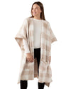 Women's Plush Plaid Ruana Wearable Throw with Kimono Sleeves
