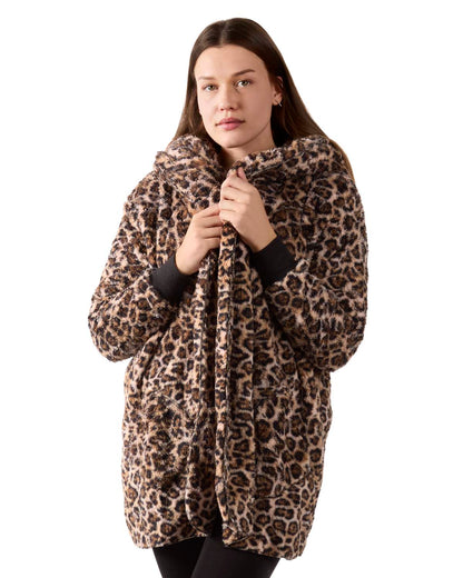 Women's Leopard Plush Hooded Cardigan
