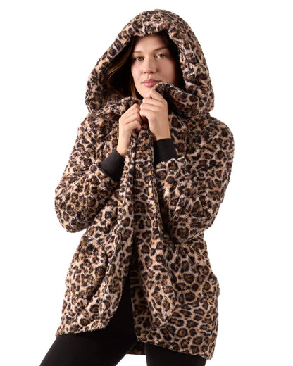 Women's Leopard Plush Hooded Cardigan