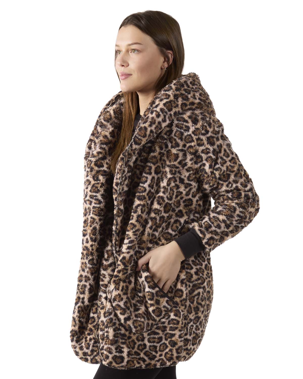 Women's Leopard Plush Hooded Cardigan